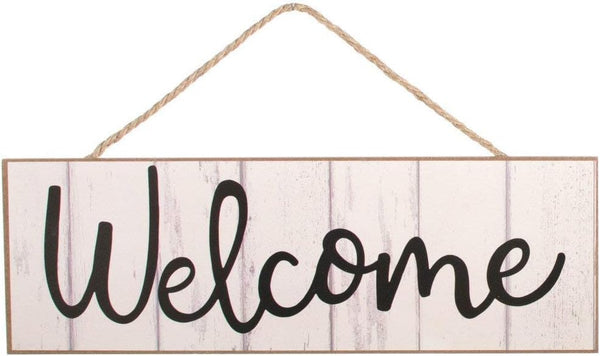 GiftWrap Etc. White Wooden Welcome Fence Sign, 15" x 5" Rustic Wall Decor for Home and Kitchen