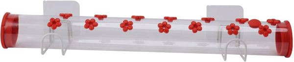 Window Hummingbird Feeder, Clear Acrylic Tube Feeder with 14 Flower Feeding Ports and Strong Suction Cup
