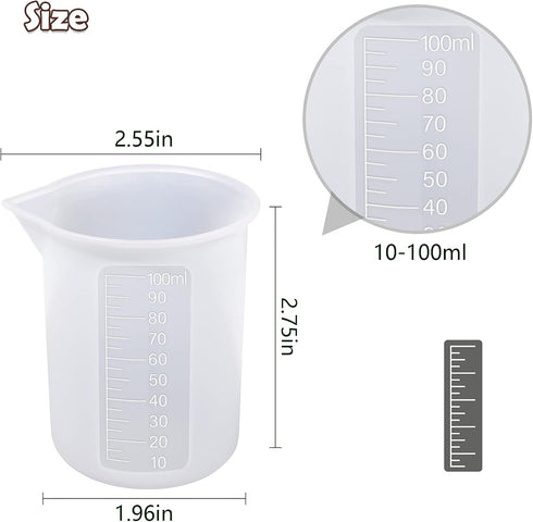 Moukiween 10pcs Silicone Measuring Cups for Resin, 100ml Mixing Cups, Non-Stick Clear with Precise Scale for DIY Craft
