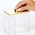 mDesign Modern Square Bathroom Vanity Storage Organizer Canister Jar for Cotton Swabs, Makeup Sponges - Clear/Soft Brass