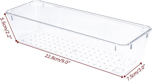 4 PCS Clear Plastic Drawer Organizer, Desk Drawer Divider for Makeup, Jewelry, Gadgets (9.0"x3.0"x2.2")