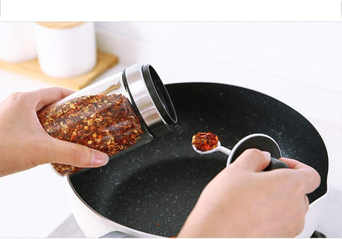 TENTA KITCHEN 3 High Borosilicate Glass Spice Jars, 8.45 oz, Airtight Cap, Premium Commercial Grade, Spoon and Lid