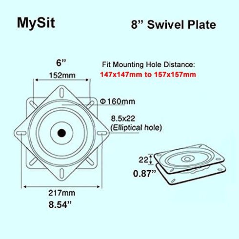 MySit 8" Heavy Duty Swivel Plate Mechanism for Recliner Chair & Bar Stool Replacement