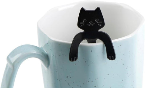 OBANGONG 4 Pcs Mini Cat Hugging Coffee Spoon Set - Tea Soup Sugar Dessert Appetizer Seasoning Bistro Hanging Cup Spoon