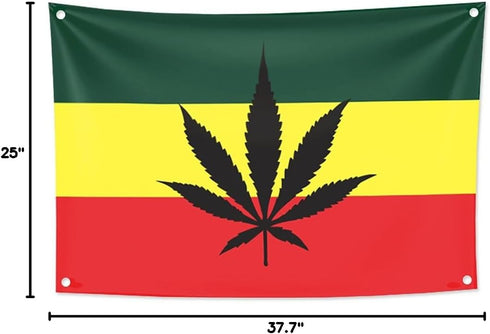 KINO Homie Jamaica Reggae Style Leaf Decorative Tapestry Flag Wall Hanging (37.7x25in, Leaf) for Bar Club Tattoo Shop