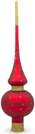 Santa and Mistletoe on Red Mouth Blown Glass Christmas Tree Topper, 11 Inches