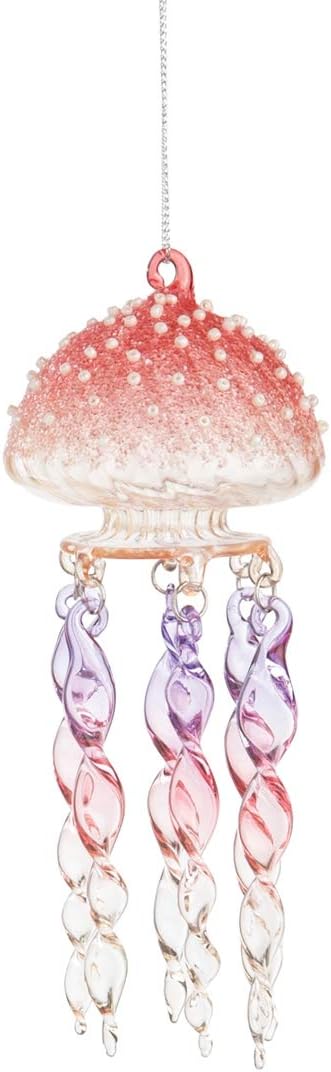 C&F Home Merry Coastmas Jellyfish Seafoam Pink - 6 Inch Glass Decorative Hanging Nautical Christmas Ornament