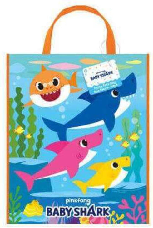 Unique Vibrant Baby Shark Plastic Tote Bag (13" x 11") - 1 Count, Colorful Party Favor for Celebrations