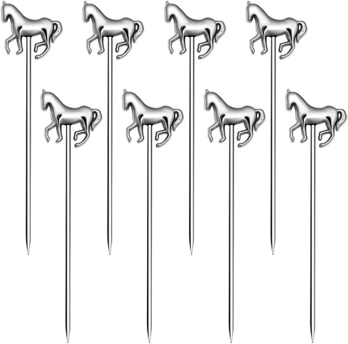 RRRuo Horse Cocktail Reusable Picks, 8 pieces Martini Picks for Appetizers, Olives, Brandied Cherries (Silver)