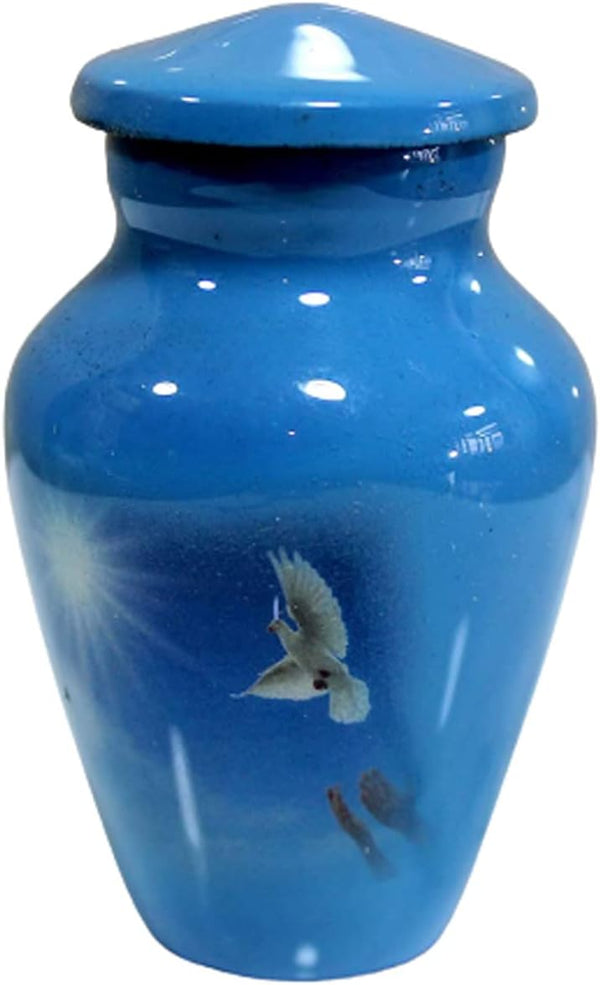 Esplanade Metal Mini Cremation Urn Keepsake Memorial Jar, Small Urn for Funeral Ashes, Blue