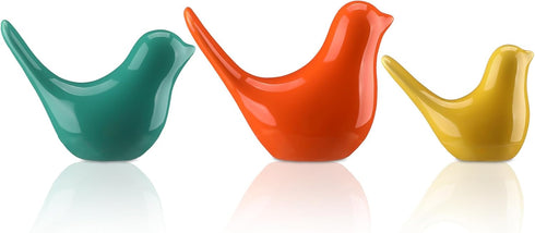 AceOrbit 3pcs Mid Century Modern Decor Medieval Table Decor Ceramic Birds Orange Blue and Yellow Ceramic Birds for Home