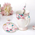 YBK Tech Euro Style Porcelain Tea Cup Coffee Mug with Lid for Breakfast Home Kitchen (Butterflies Pattern, Pink)