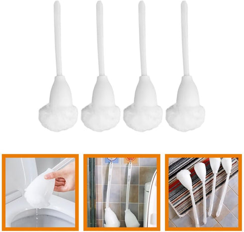 KALLORY 4pcs Toilet Brush Set - White Soft Swab Toilet Bowl Mop, Scrubber Cleaning Brush for Home Washroom