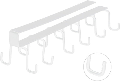 Kitchen Utensil Hanging Cups Storage Hooks with 6 Hooks, Under Cabinet Closet Cup Holder Hanger Hook Rack (White)