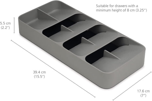 Joseph Joseph DrawerStore Compact Utensil Organizer, Silverware Flatware Tray for Kitchen Drawer, Grey