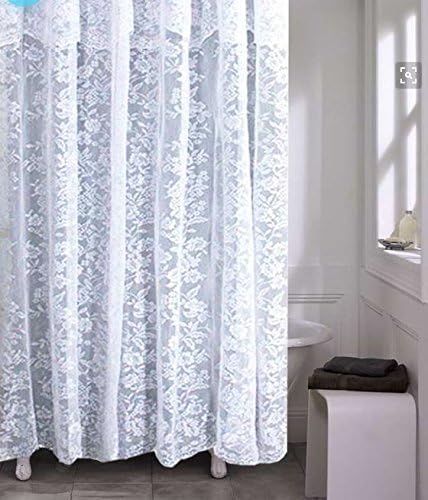 Romance Lace Fabric Shower Curtain with Attached Valance 70 X 72 Long