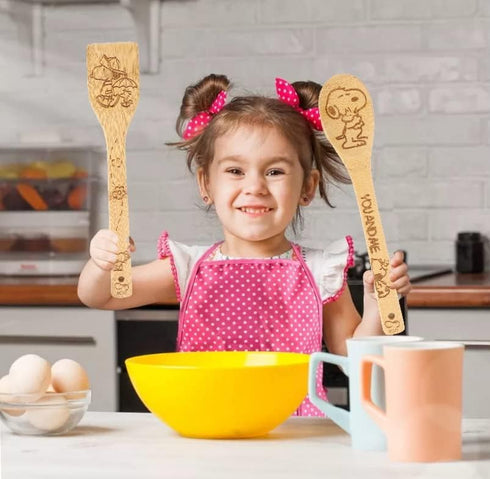 Bejky 6-Pcs Wooden Bamboo Spoons Set, Organic Cooking Utensils with 3D Engraved Patterns, Cookware Gifts
