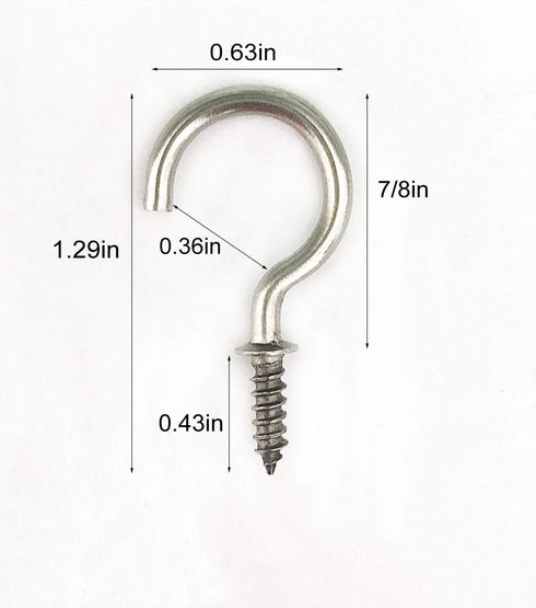 50 Pcs (304) Stainless Steel Screw Ceiling Hooks, 7/8 Inch Cup Hook Screw-in Light Hooks for Outdoor and Indoor Hanging