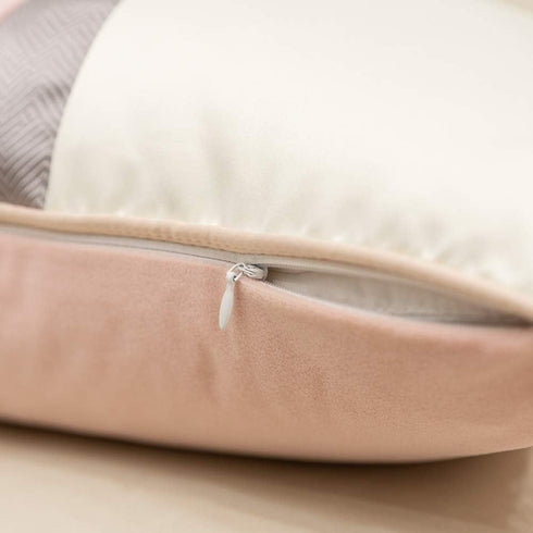 Avigers 12 x 20 Inches Pink White Gold Leather Striped Patchwork Velvet Cushion Case, Luxury Modern Throw Pillow Cover