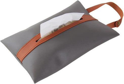 PU Leather Tissues Box Organizer Case, Rectangular Facial Paper Storage Holder with Hanging Strip for Kitchen, Bedroom,