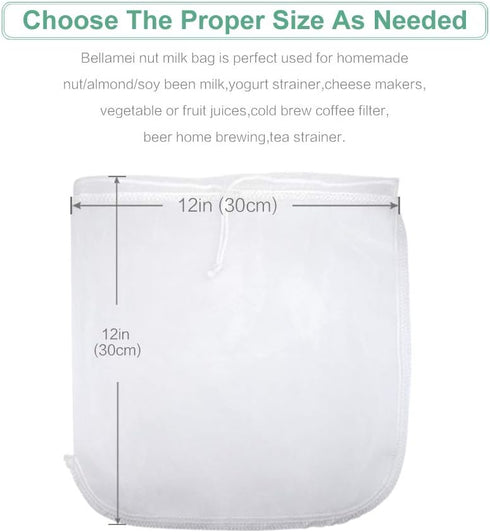 2 Pack XL Nut Milk Bags - 12"x12" Reusable Food Strainers for Almond/Soy Milk, Cold Brew Coffee