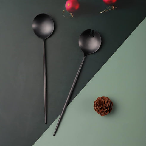 Salad Servers,Spoon and Fork Set 11.41 inch,18/10 Stainless Steel Salad Serving Titanium Plating (Black) by Zerophilo