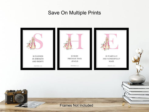 31 Proverbs - Christian Baby Girl Room Decor - Religious Nursery Decor - Scripture Wall Art - Fearfully and Wonderfully