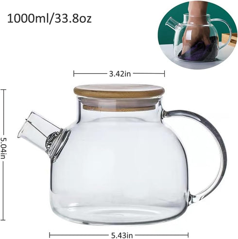Hwagui - Glass Teapot With Infuser For Loose Tea And Blooming Tea, Heat Resistant Glass Teapot And Kettle For Stovetop, Perfect Tea Maker, 1000ml/33oz