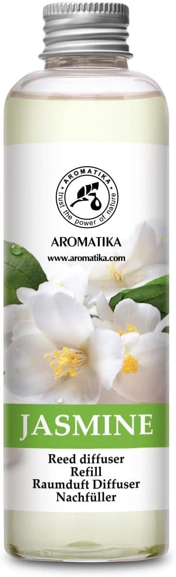 AROMATIKA Jasmine Essential Oil 200ml - Natural Reed Diffuser Refill for Long-Lasting Fragrance