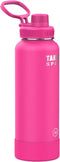 Takeya Sport 40 oz Triple Wall Insulated Stainless Steel Water Bottle with Ice Blocking Spout Lid, Pink Sweep
