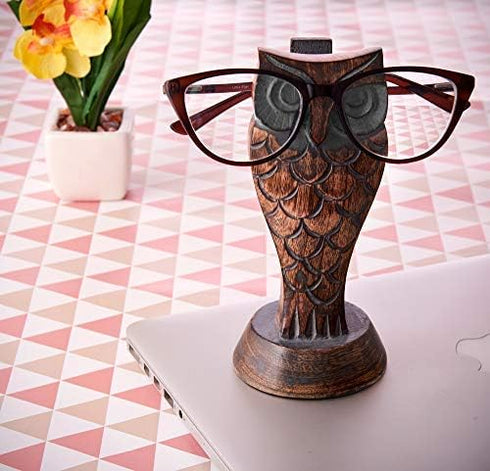 SPGR02 Birthday Gifts Wooden Owl Glasses Holder Stand Reading Nightstand Eyeglass Retainer Mom Dad Car Stocking