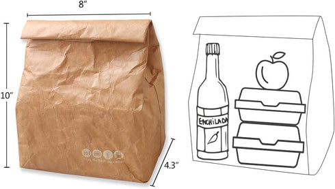 2 Pack 7.8 5.9 11.8 inches Hangnuo Insulated Brown Paper Lunch Bags Reusable, Retro Lunch Sacks for Adults Work Office