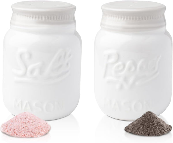 Vintage Mason Jar Salt & Pepper Shakers by Comfify - Adorable Decorative Ceramic Decor for Rustic, Shabby Chic