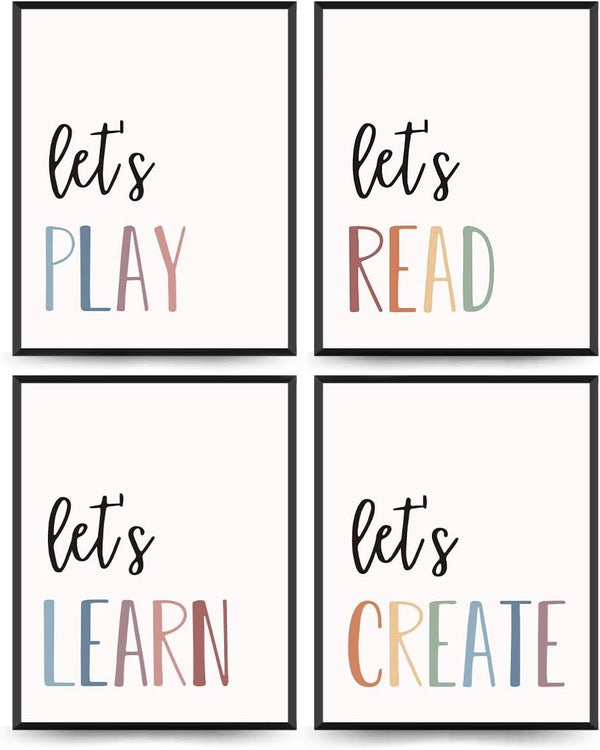 PLKMN Let's Play Read Wall Art Prints Decor Set of 4 -