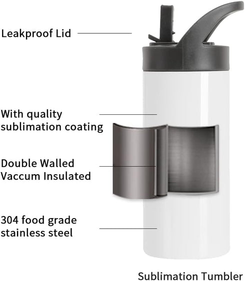 PYD Life 16 OZ Sublimation Sports Kids Water Bottle Blanks, 4 Pack Stainless Steel Vacuum Flask with Sippy Lid