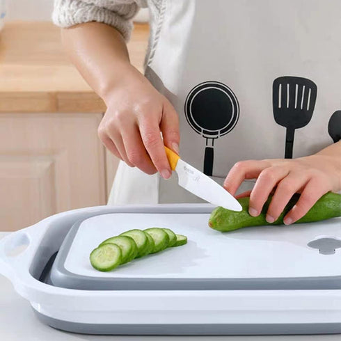 Folding Cutting Board with Draining Plug, Multi-Function Collapsible Basket for Washing Fruits and Vegetables