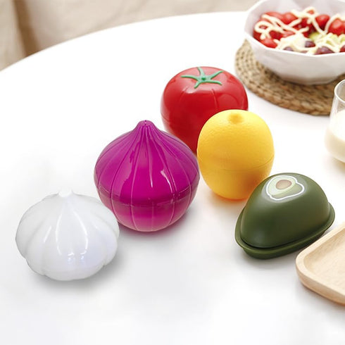 Vegetable and Fruit Storage Containers for Refrigerator, Pack of 5 Lemon Tomato Garlic Avocado Onion Shaped
