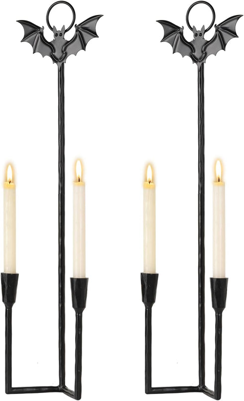 Set 2Black Wall Sconce Candle Holder Metal Hanging Wall Decorations Gothic Bat Wall Light Candle Holder for Home,Living