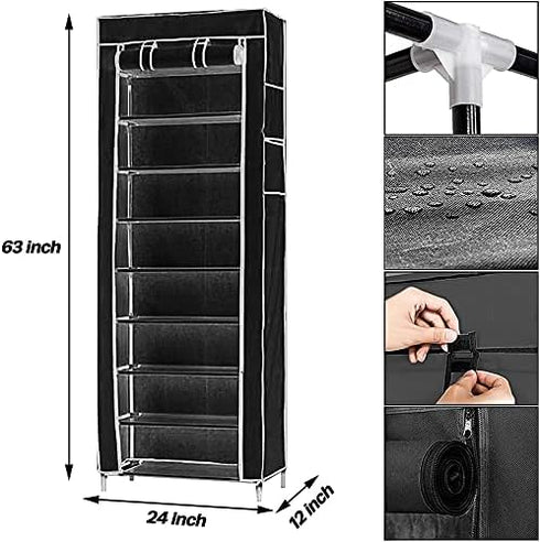 Mekek Closet, 9 Closet Shoe Rack Non-Woven Tier Shoe Rack Shoe Shelf Storage Organizer Cabinet Black