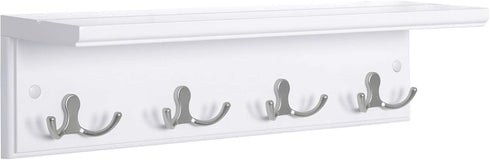 SONGMICS Entryway Hanging Coat Rack, Wall-Mounted Wooden Shelf with 4 Double Hooks