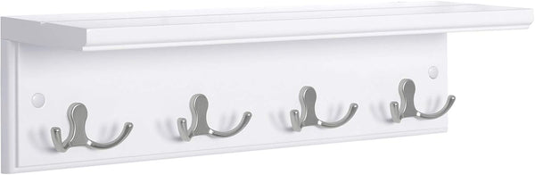 SONGMICS Entryway Hanging Coat Rack, Wall-Mounted Wooden Shelf with 4 Double Hooks