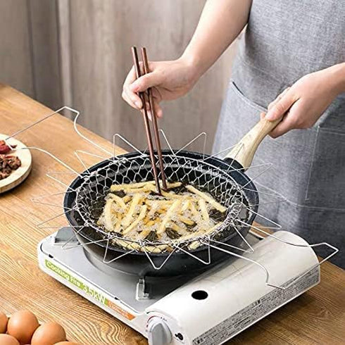 304 Stainless Steel Foldable Steam Rinse Strain Fry Basket, Kitchen Cooking Tool