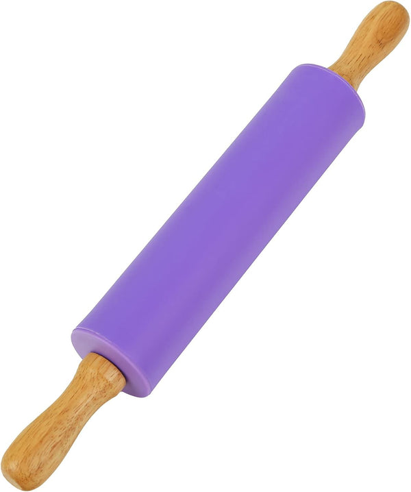 Koogel 12 Inch Rolling Pin for Baking, Non-Stick Silicone Handle for Kids Kitchen Activity