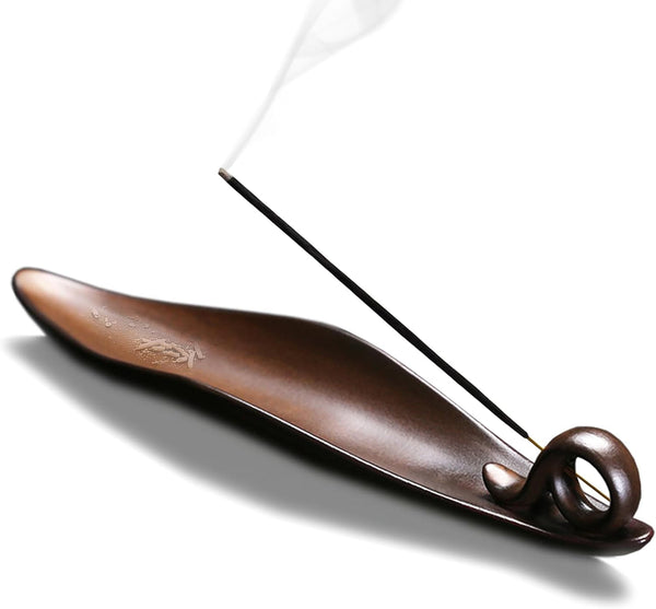 9" Length Incense Stick Holder with 3 Holes, Ceramic Ash Catcher for Meditation Room, Yoga, Home, Office (Brown)