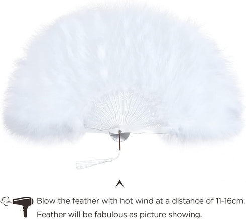 BABEYOND Marabou Feather Fan 20s Vintage Folding Hand Fan for Costume Dancing Show, Tea Party Wedding (White)