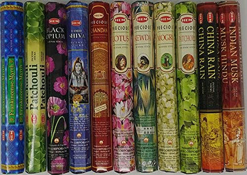 Hem Incense, 12 Box Best Variety Pack, 240 Sticks, 45+min Burn