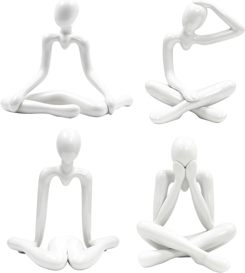 LCNRGB 4PCS Thinker Style Abstract White Statue, Modern Simple ABS Abstract Sculpture Decor,