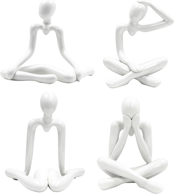 LCNRGB 4PCS Thinker Style Abstract White Statue, Modern Simple ABS Abstract Sculpture Decor,