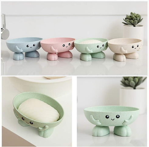 Cute Soap Holder, Green Soap Dish for Kids, Creative Bar Soap Tray for Bathroom and Kitchen Countertop