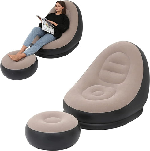 iayokocc Inflatable Lounge Chair for Adults, Folding Portable Lazy Sofa with Foot Stool